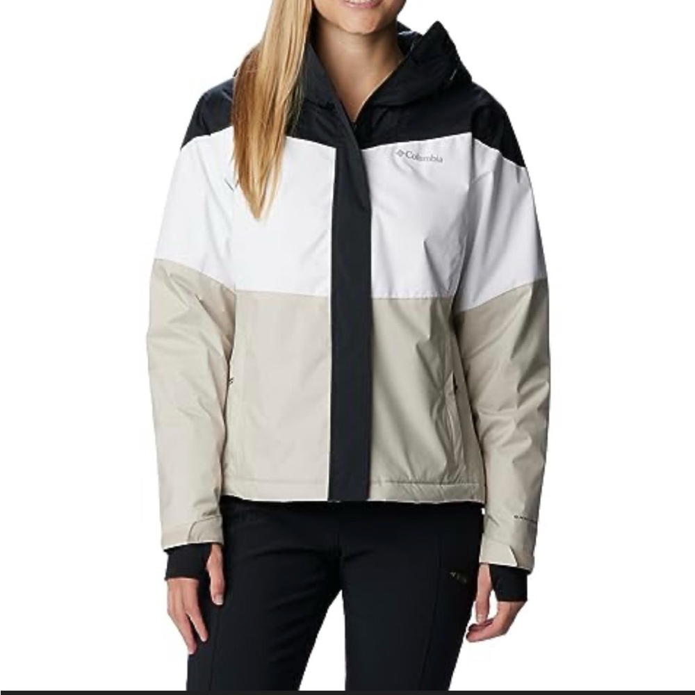 Columbia Women's Colorblock Ski Jacket in White, Black & Tan